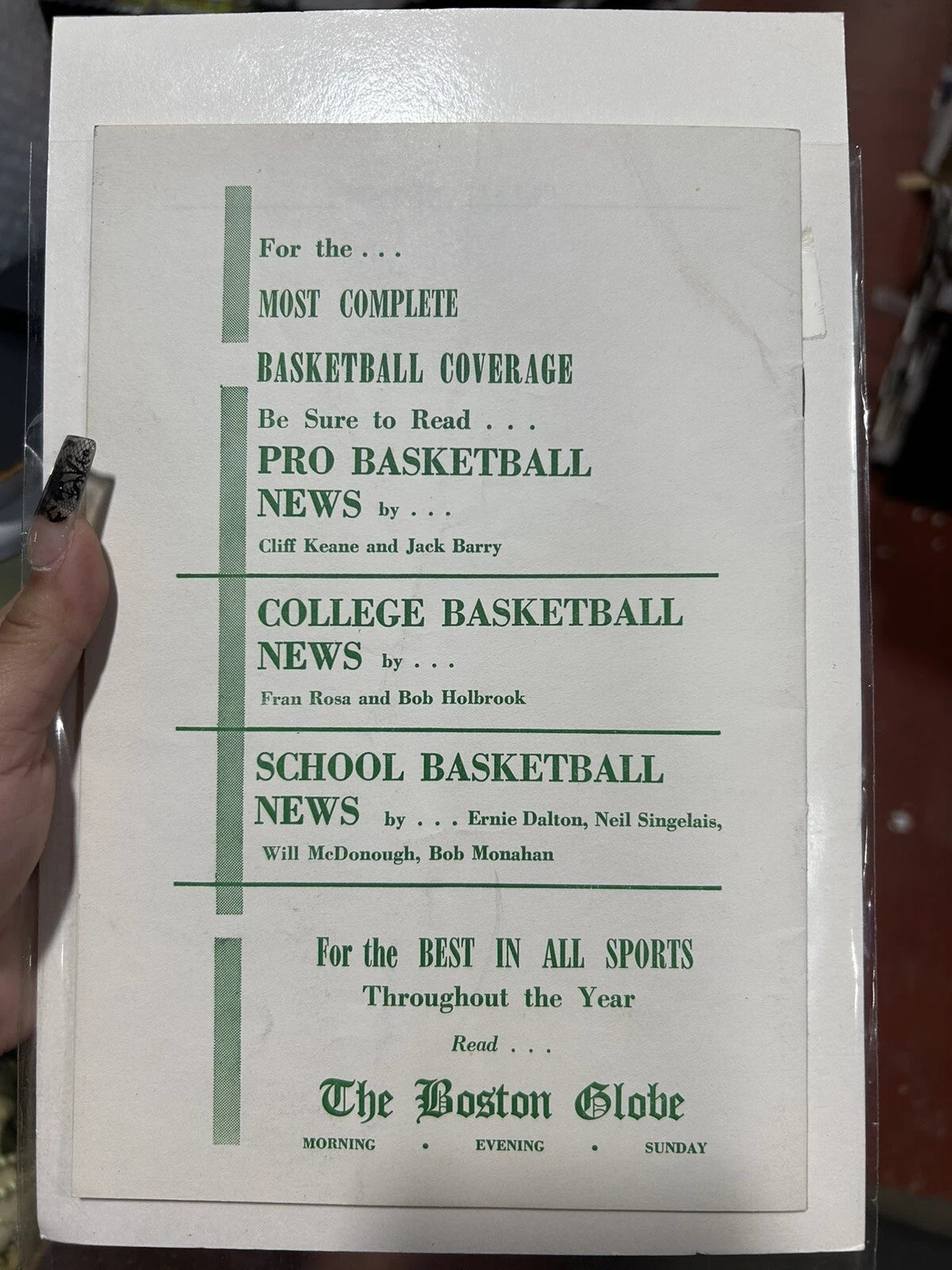 Boston Globe Basketball Clinic 1962 Book