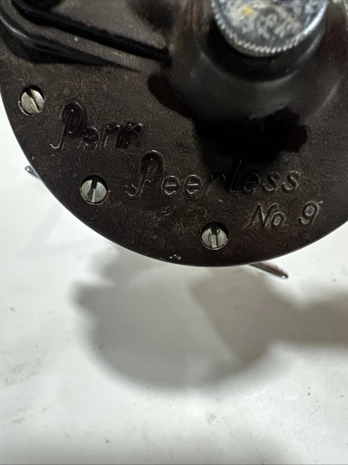 Vintage Penn Peerless No. 9 Reel with Orange Red Handle