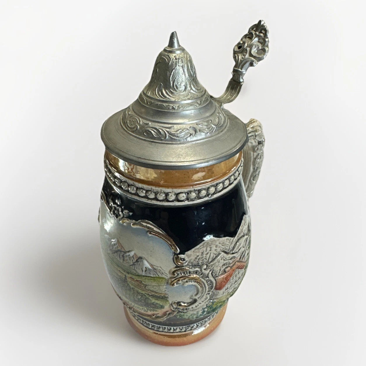 VTG Original King Lidded GROSSGLOCKNER 7” Beer Stein Germany Hand Painted 715