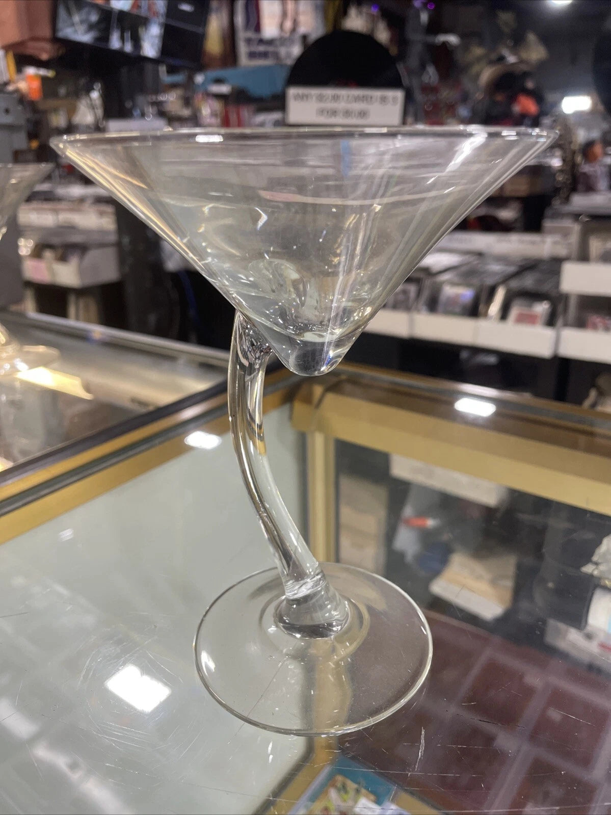Libbey SWERVE Martini Cocktail Glasses Clear Curved Offset Stem Set Of 4