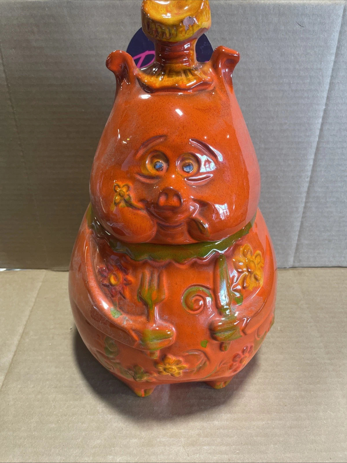 Pacific Stoneware 1968 Flower The Pig Cookie Jar Red Rare Vintage