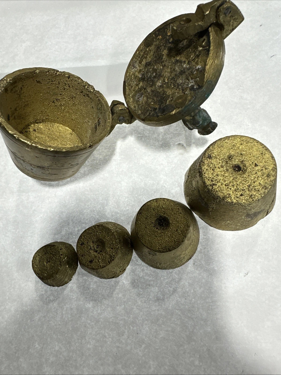 Antique Brass Hinged Apothecary Nesting Cup Weights Set of 5 Germany 2g - 100g