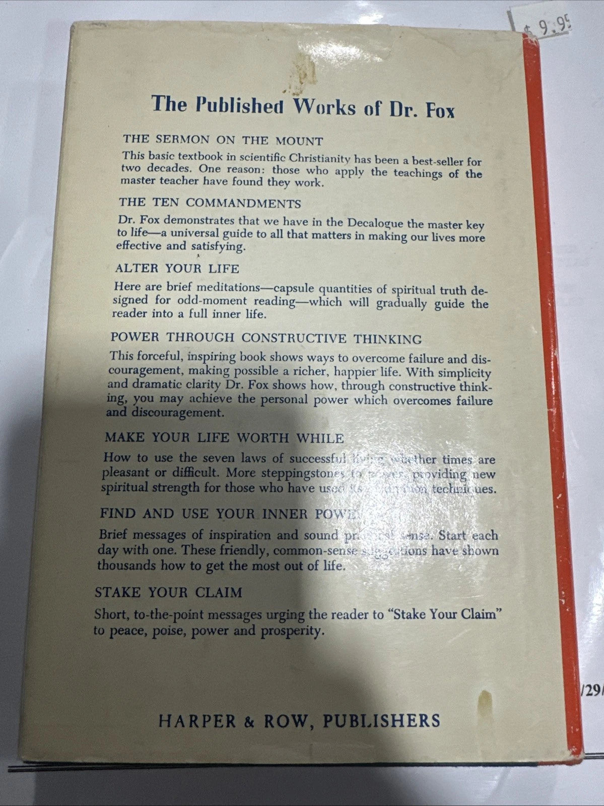The Sermon on the Mount, Emmet Fox, Early Printing, Harper & Row, HC/DJ
