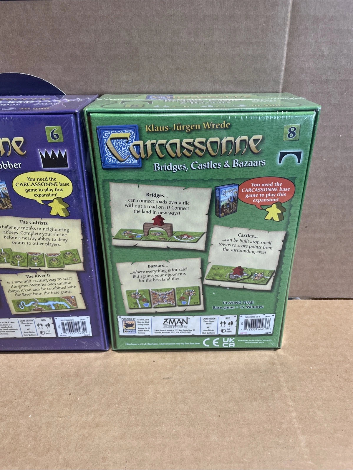 Carcassonne Expansion #3 + Expansion 6 + Expansion 8 Z-Man Games Brand New Lot 3