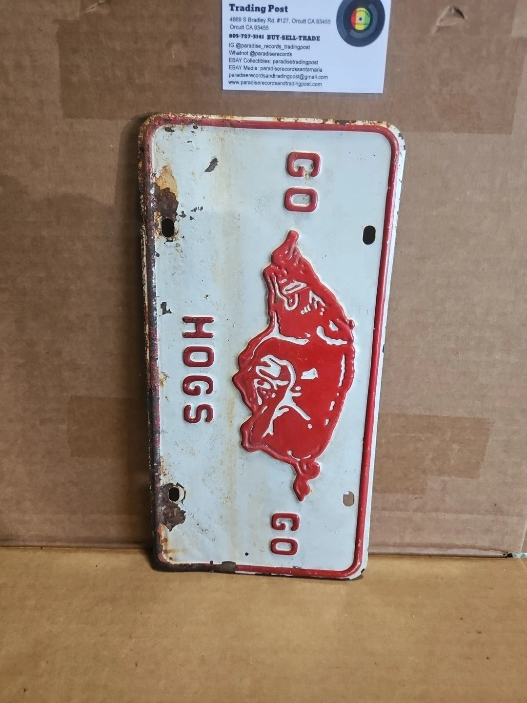 Vintage 1960s Go Hogs Go University of Arkansas Football License Plate Rare