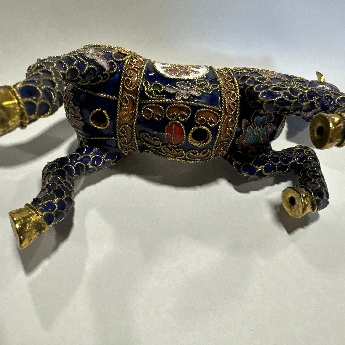 Cloisonne Chinese Enamel Brass Gilt Jeweled Gem Horse Figurine No Stand