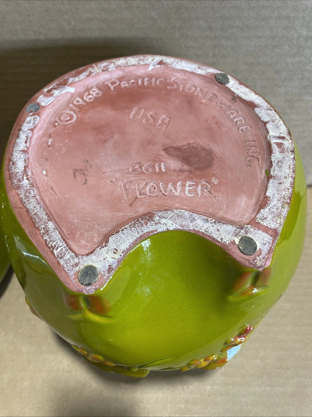 Pacific Stoneware 1968 Flower The Pig Cookie Jar Green Rare Vintage