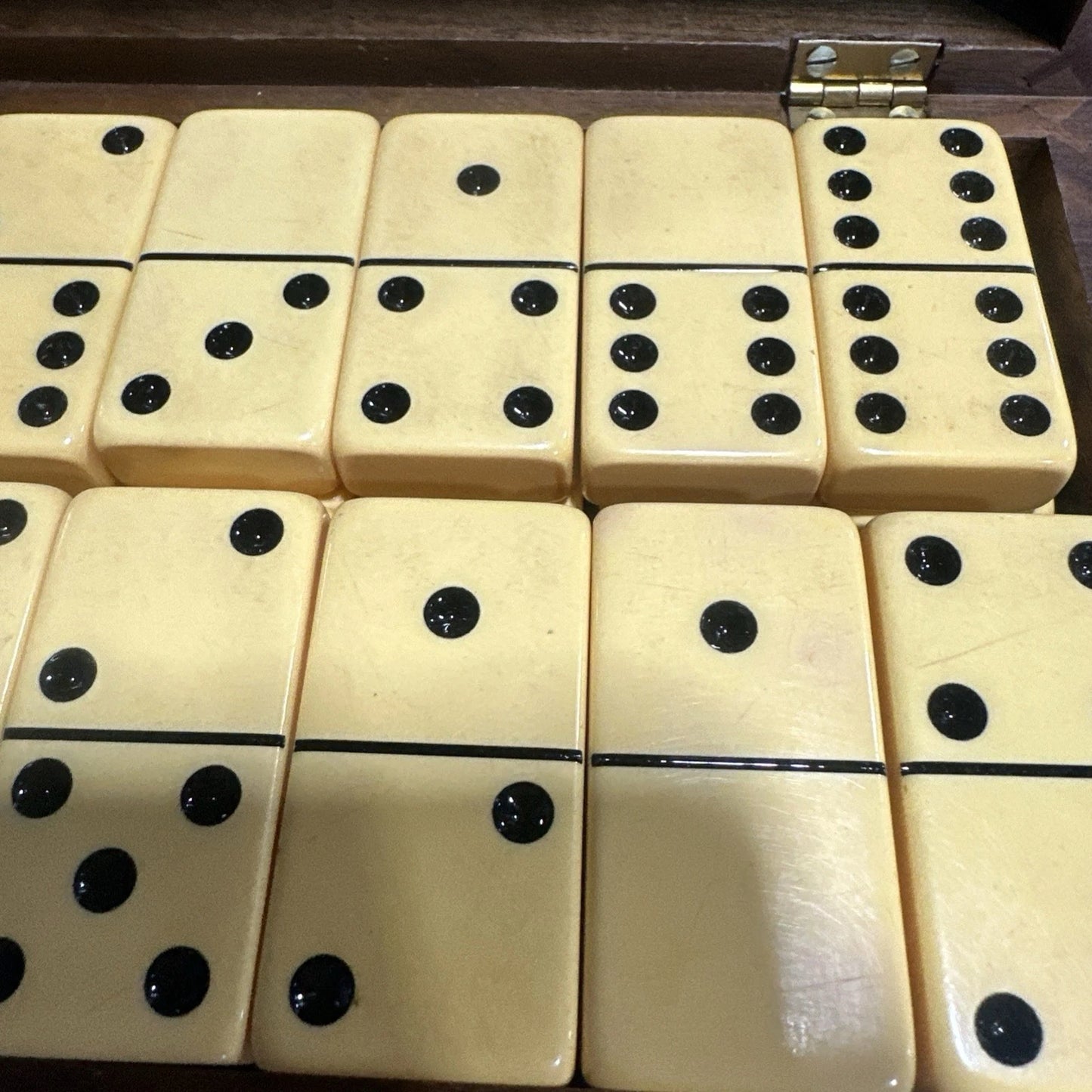 Bakelite Dominoes Butterscotch Color with Case Excellent With Cribbage