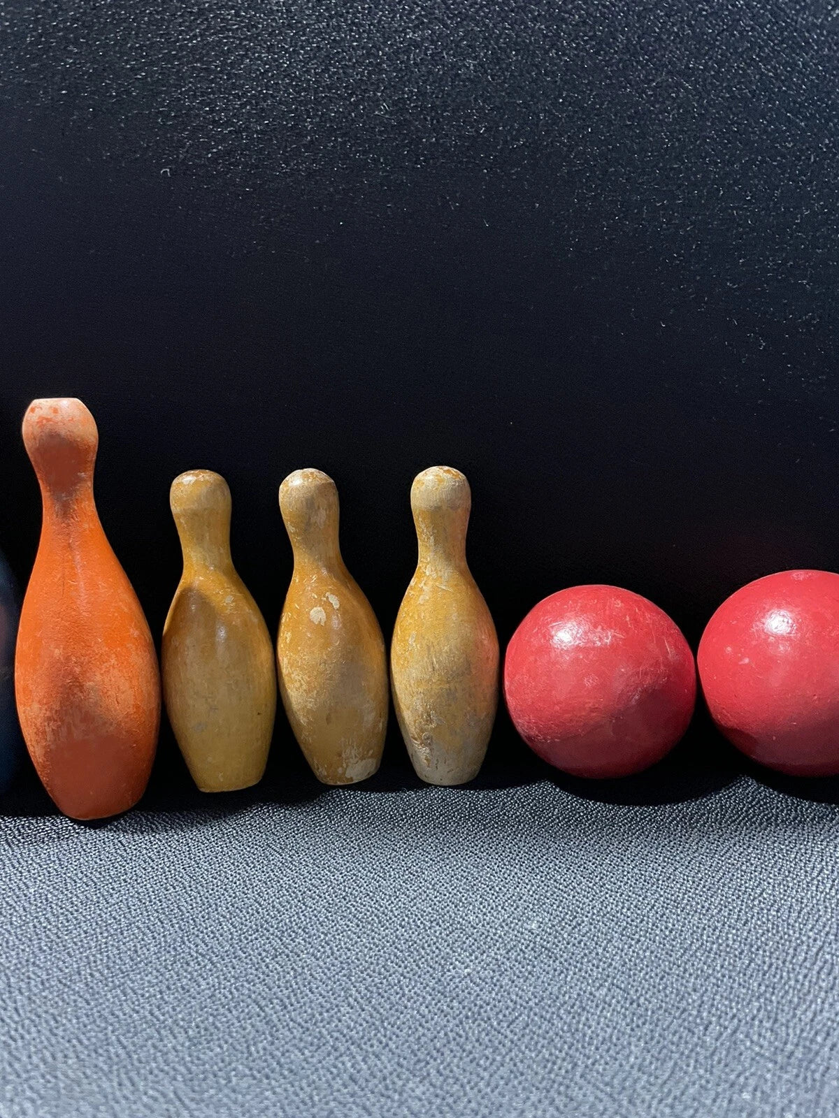 Antique Wooden Bowling Pins 6 Pins 2 Balls Different Sizes
