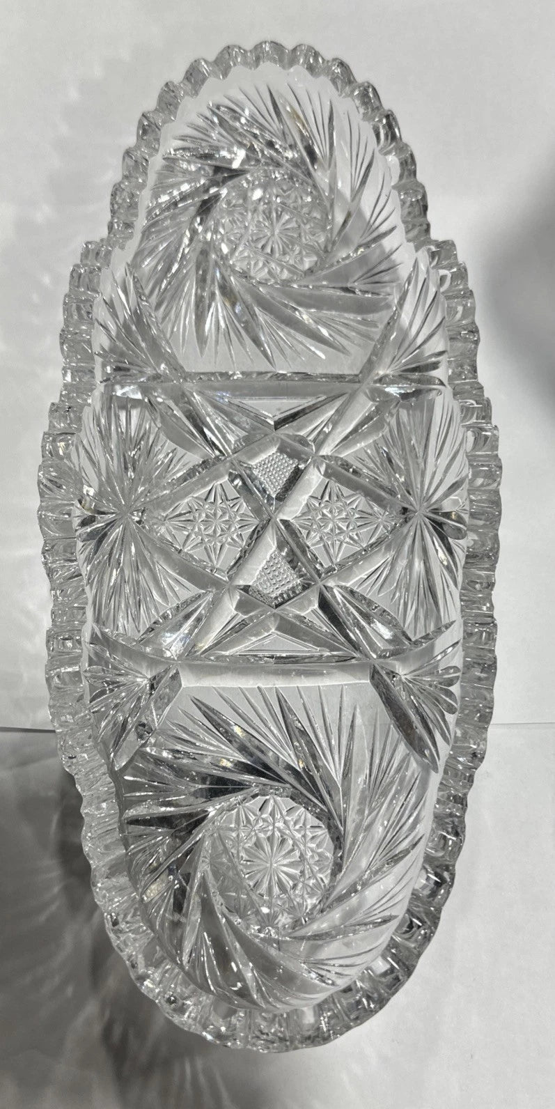 Antique American Brilliant Cut Crystal Pinwheel Sawtooth Rim Oblong Oval Dish