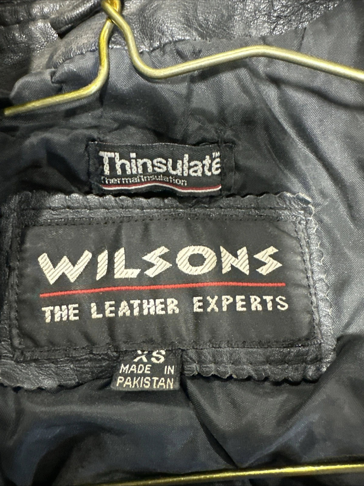 Vintage 90s Wilsons Cropped Leather Motorcycle Biker Punk Moto Jacket Womens XS