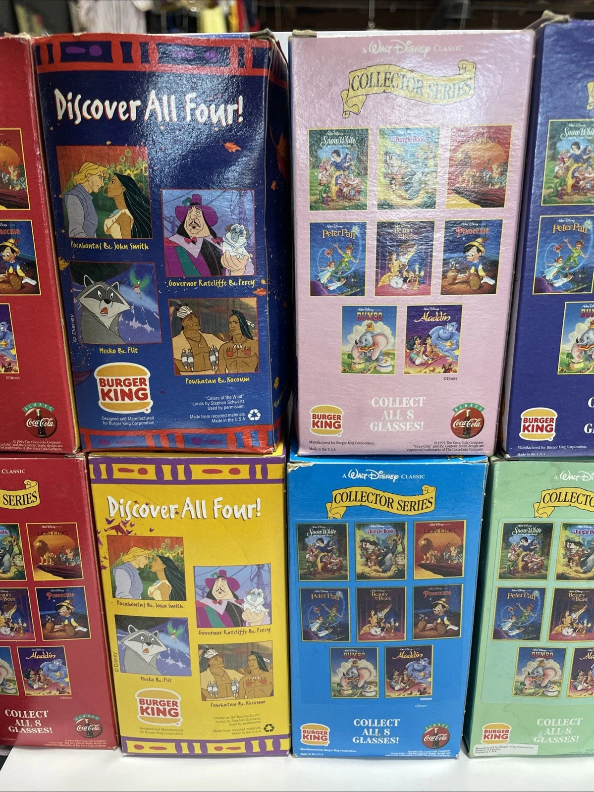 1994 Burger King Walt Disney Collector Series Drinking Cups Set of 10