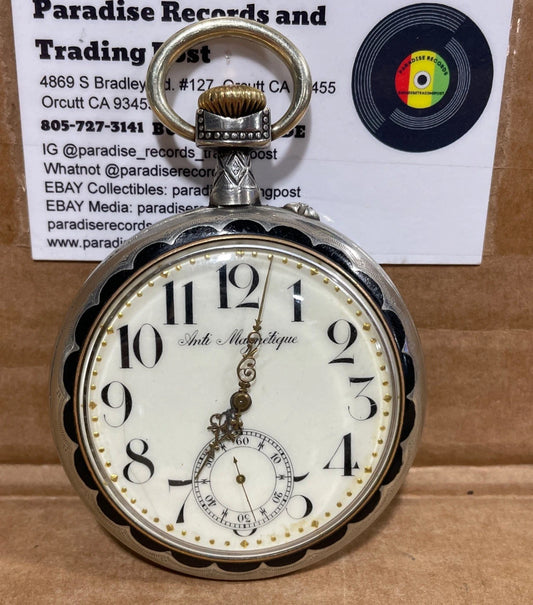 Frainier Anti-Magnetique Pocket Watch 162071 Rare Vintage Working Tested Silver