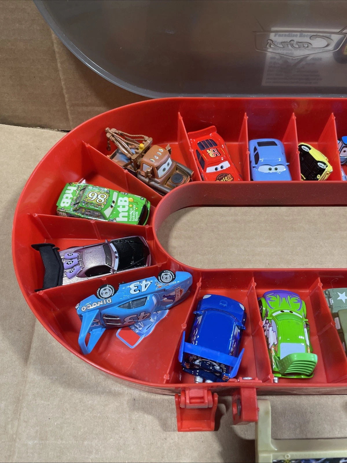 Disney Cars Race Case Track Carry Case Lot Of 15 Missing Doc Hudson Original Car