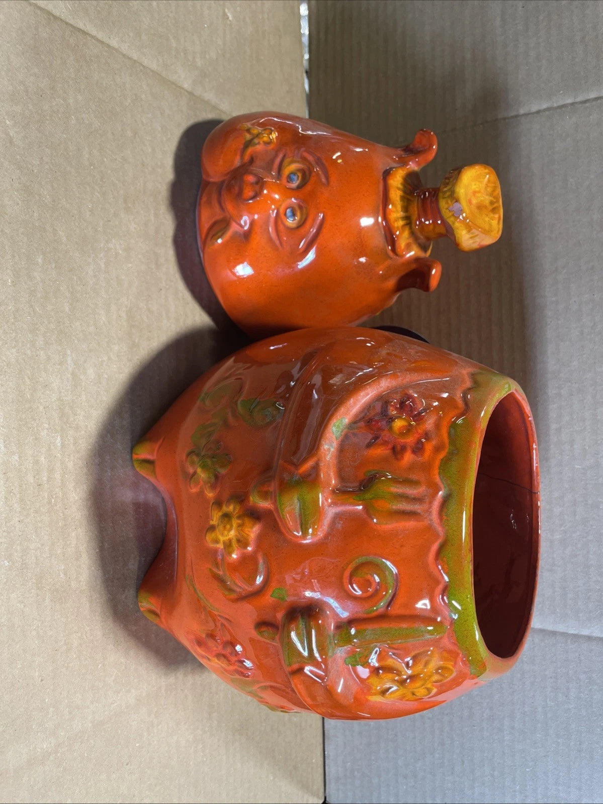 Pacific Stoneware 1968 Flower The Pig Cookie Jar Red Rare Vintage