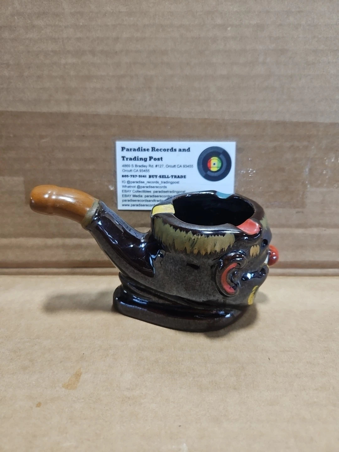 Vintage Ceramic Clown Face Pipe Shape Ashtray
