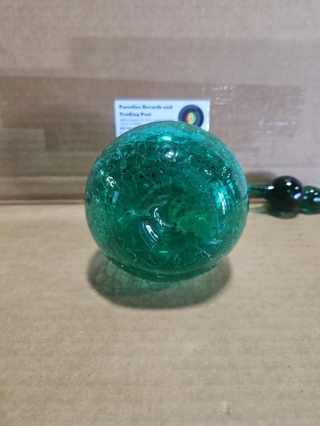 Green Crackle Art Glass Decanter With Stopper Vintage Rare