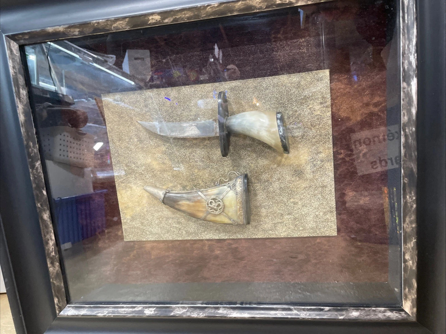 Knife Dagger With Horn Scabbard Shadow Box Replica Vintage Rare Unique