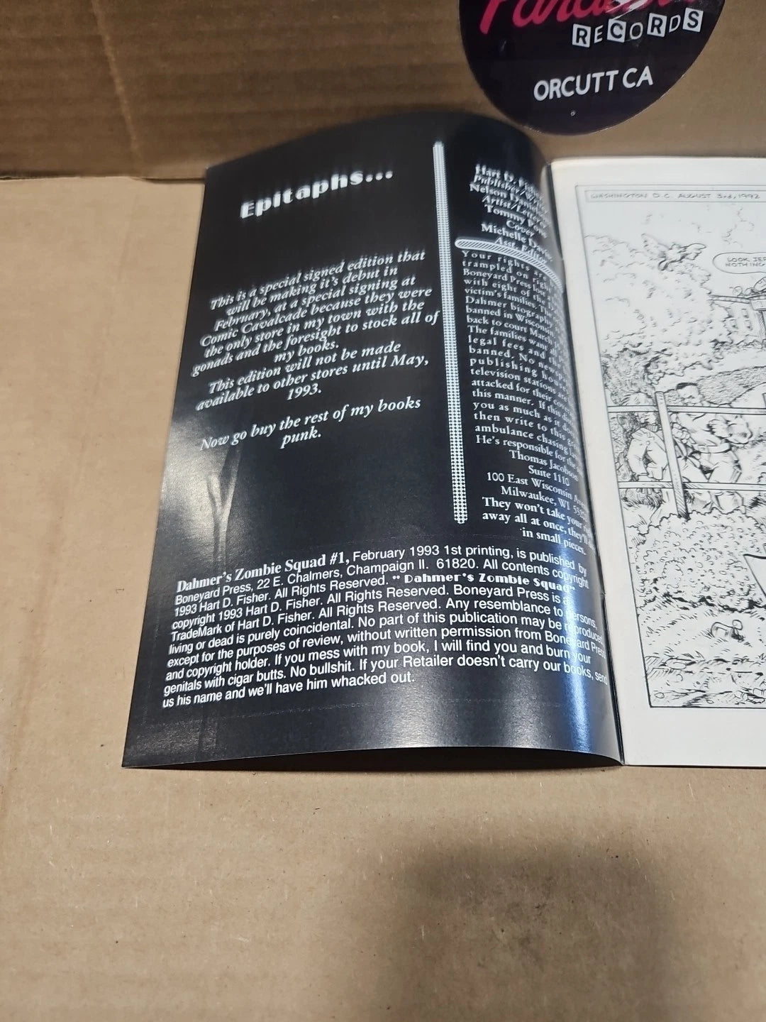 Dahmer's Zombie Squad #1 (1993) Boneyard Press Signed EDITION Comic No COA
