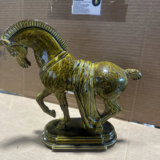 Vintage Lane & Co Trojan Tang Horse Statue - Avocado Green Mid Century - EUVC