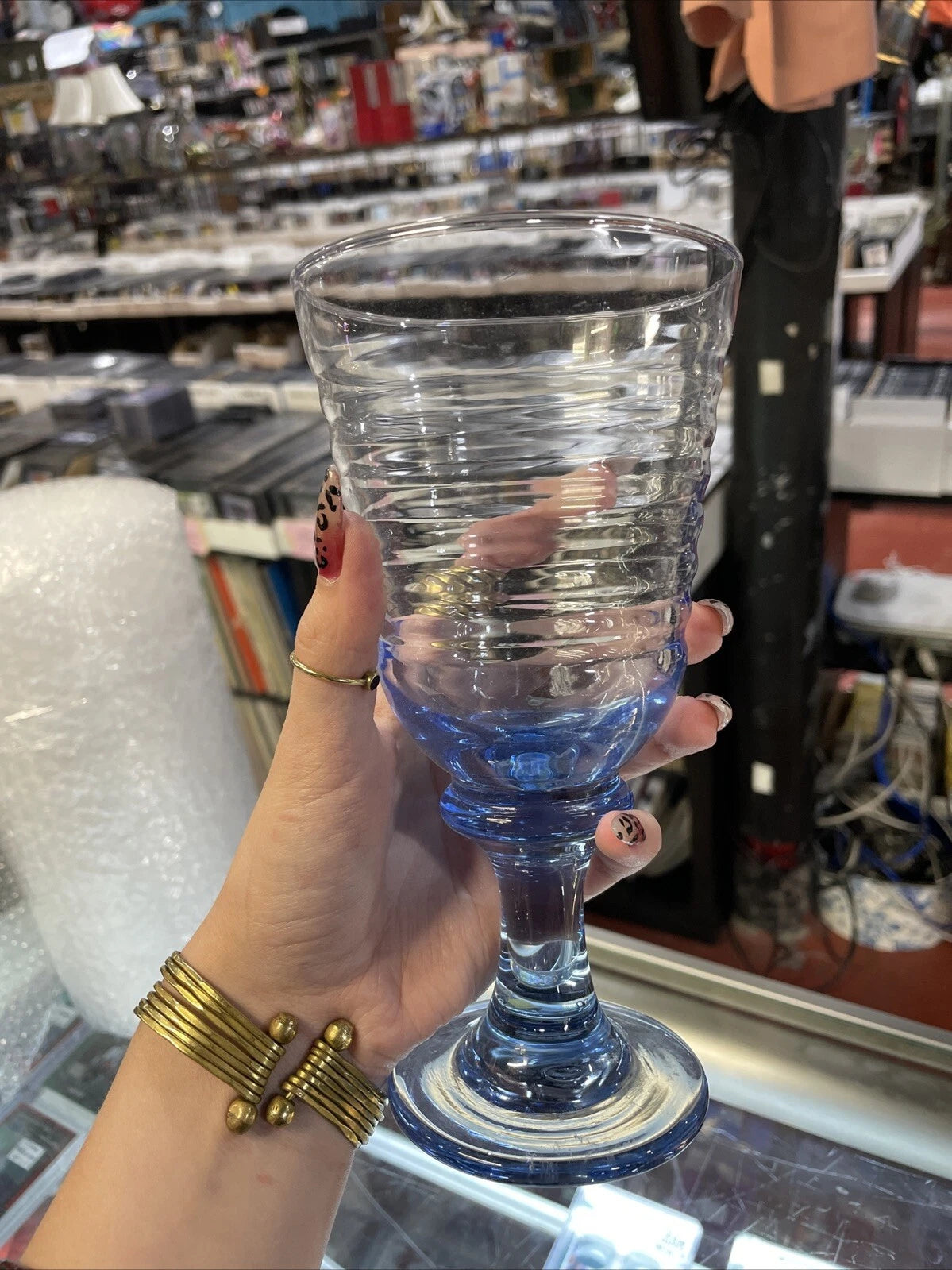 Vintage Libbey Blue Sirrus Ripple Glasses Water Goblet Set, Startrek