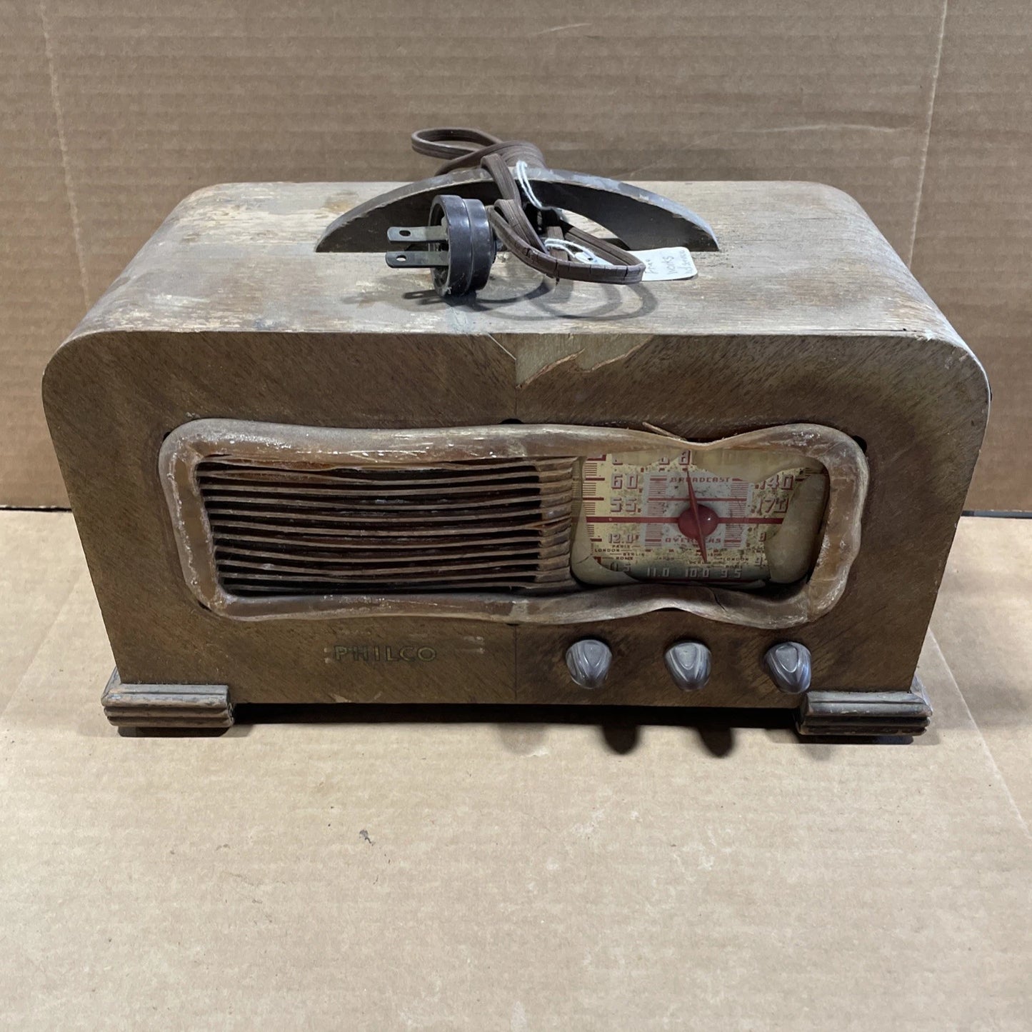 1941 Philco 41-221 Tube Radio Handcrafted Wood Cabinet For Parts Or Repair