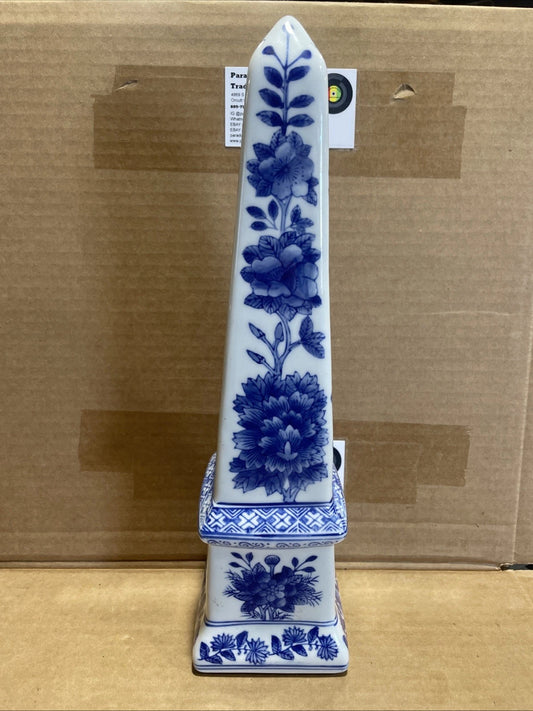 Neoclassical French Country Porcelain Blue and White Obelisk