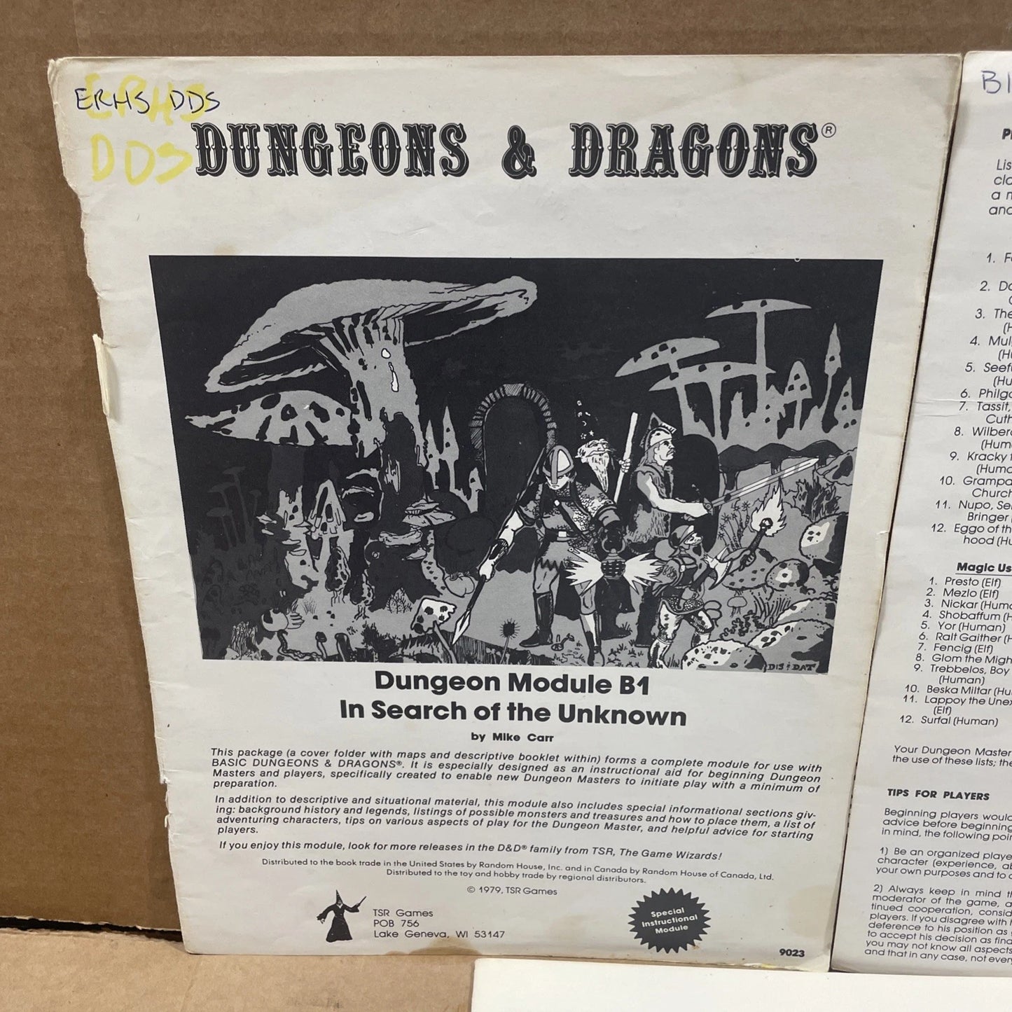 B1 In Search of the Unknown 9023 Advanced D&D Dungeons and Dragons 1st Run 1979
