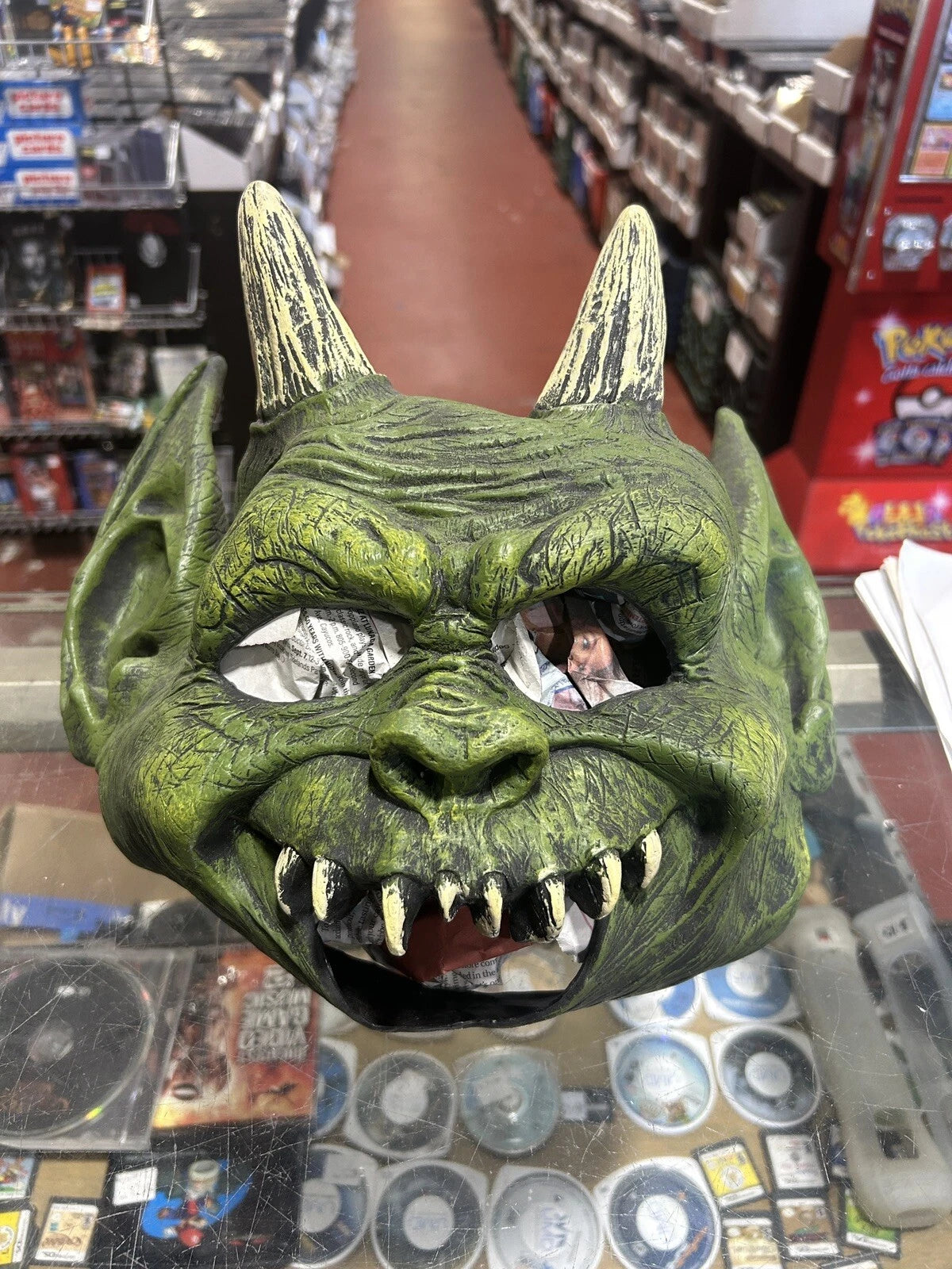 2006 DISGUISE Halloween rubber Mask Green Devil Goblin Monster HTF