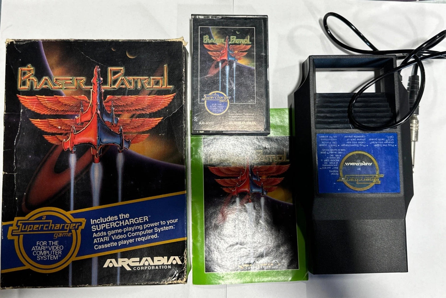 Phaser Patrol (Atari 2600, 1982) Cassette Game and Adaptor Vintage