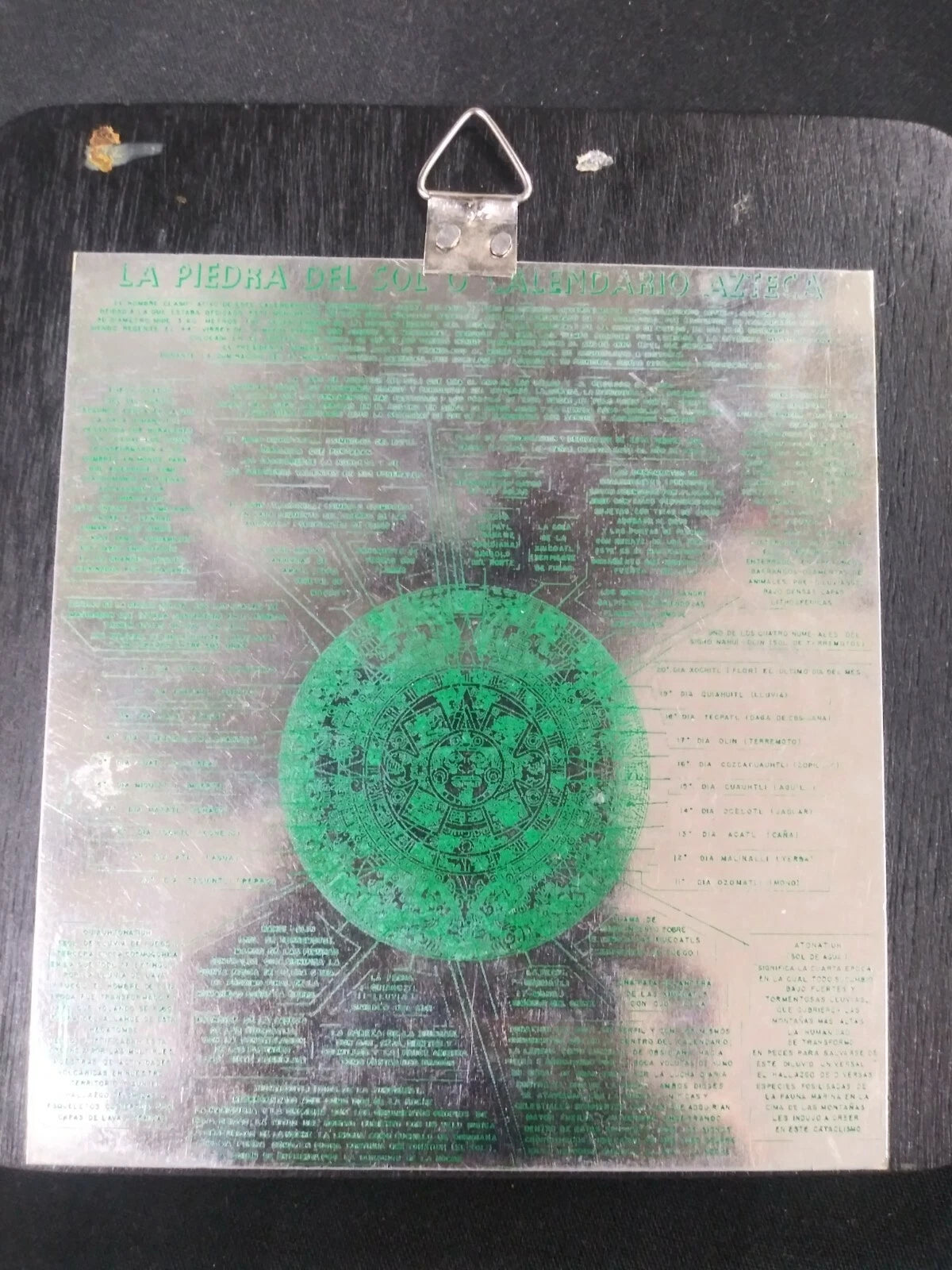 Vintage La Piedra Del Sol O Calendario Azteca Mexican Wall Plaque Metal and Wood