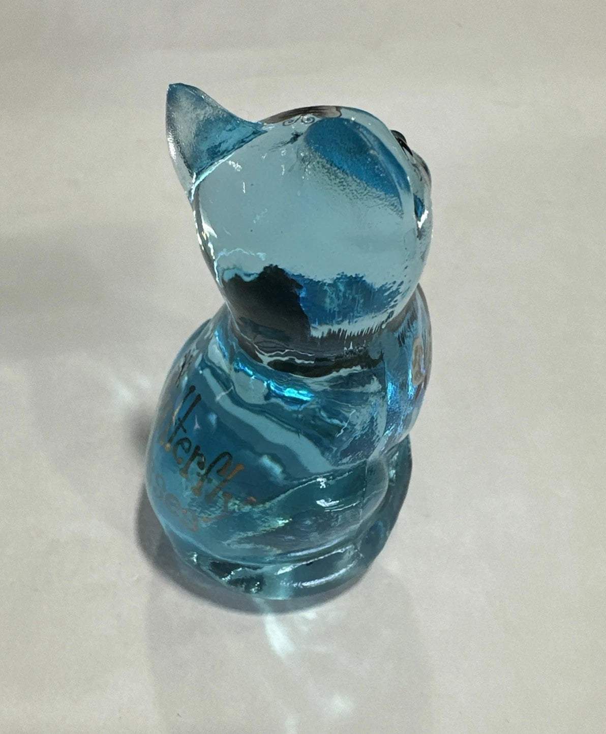 Vintage Fenton Amethyst Iridescent Carnival Glass Cat Kitten Butterfly Kisses