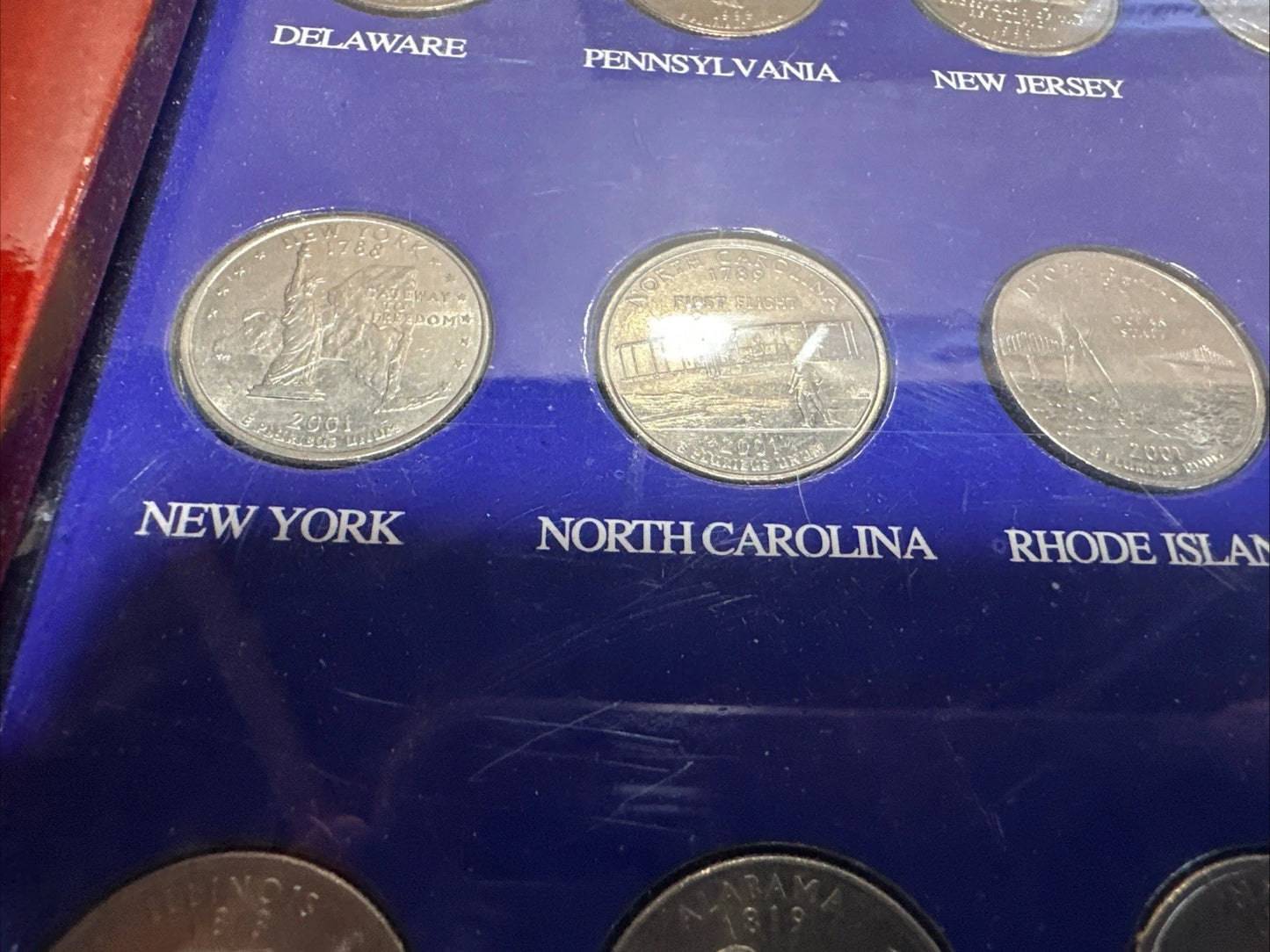 50 State Quarter Collectors Showcase Wood Grain Coin Display Frame with Quarters