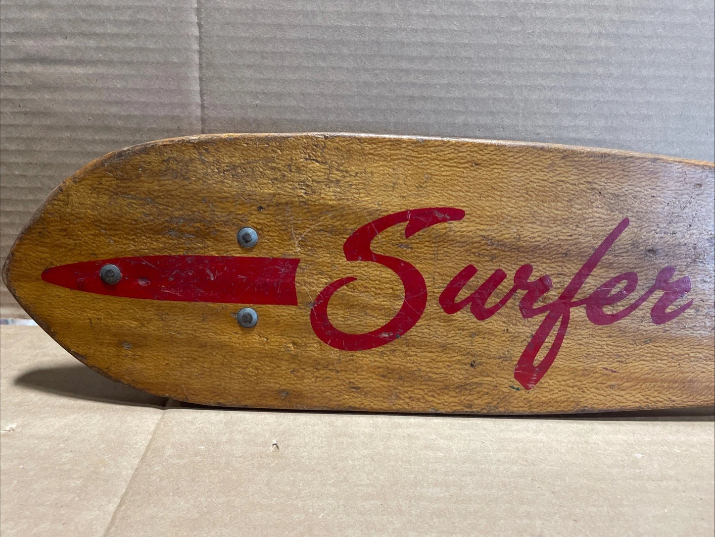 Antique Vintage 1960s Wooden Wood Early Skateboard "Surfer" Rare Vintage