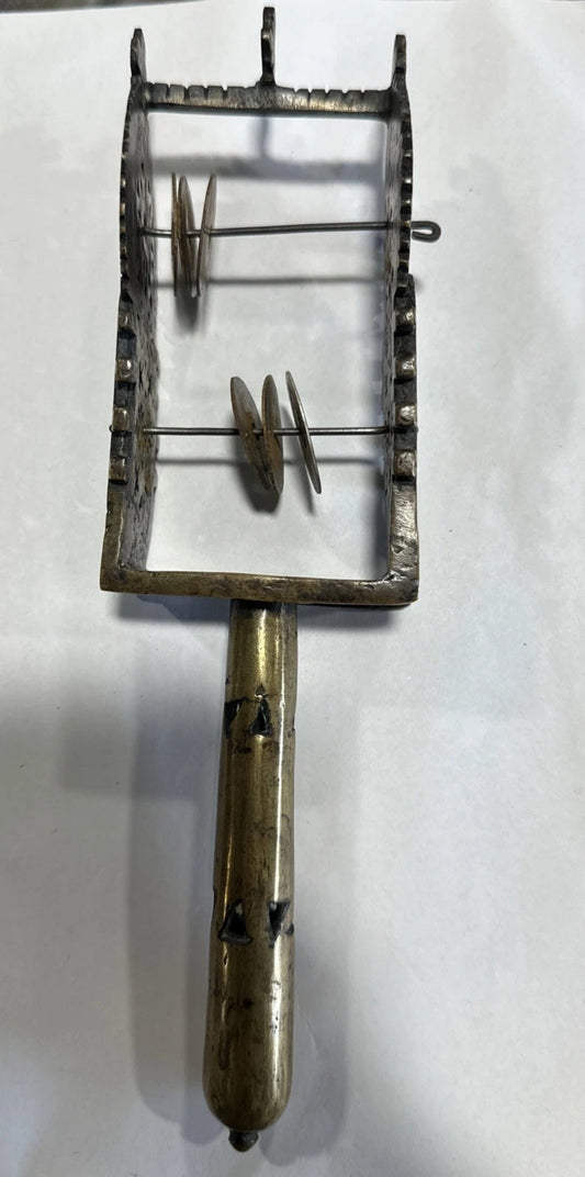 Antique Victorian Bronze Toned Metal Rattle 10 Inch