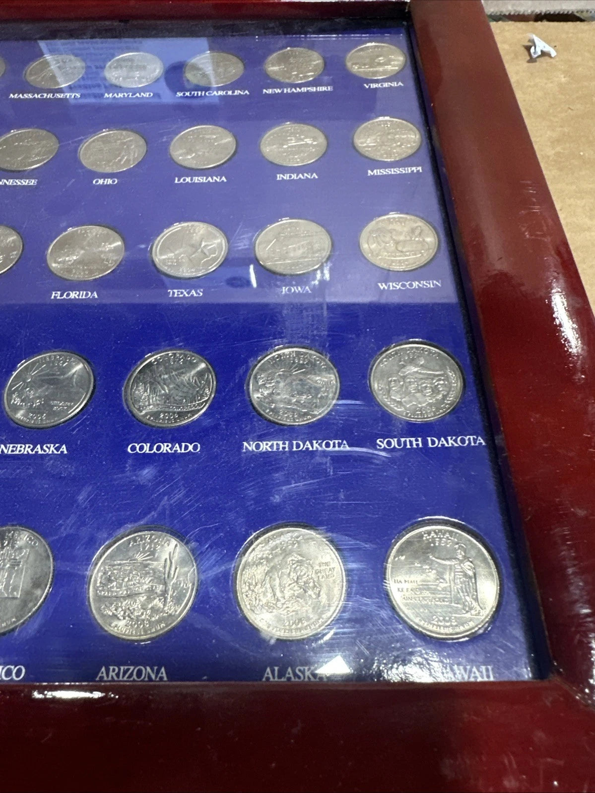 50 State Quarter Collectors Showcase Wood Grain Coin Display Frame with Quarters