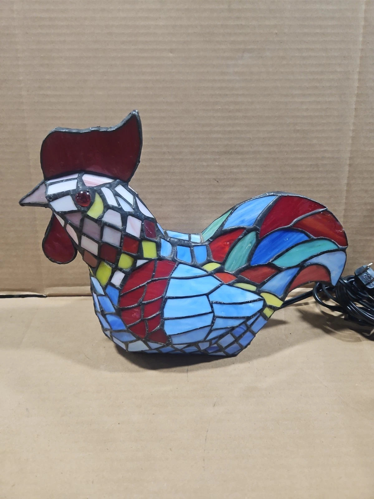 Vintage Tiffany Style Stained Glass Chicken Rooster Lamp Farmhouse Works