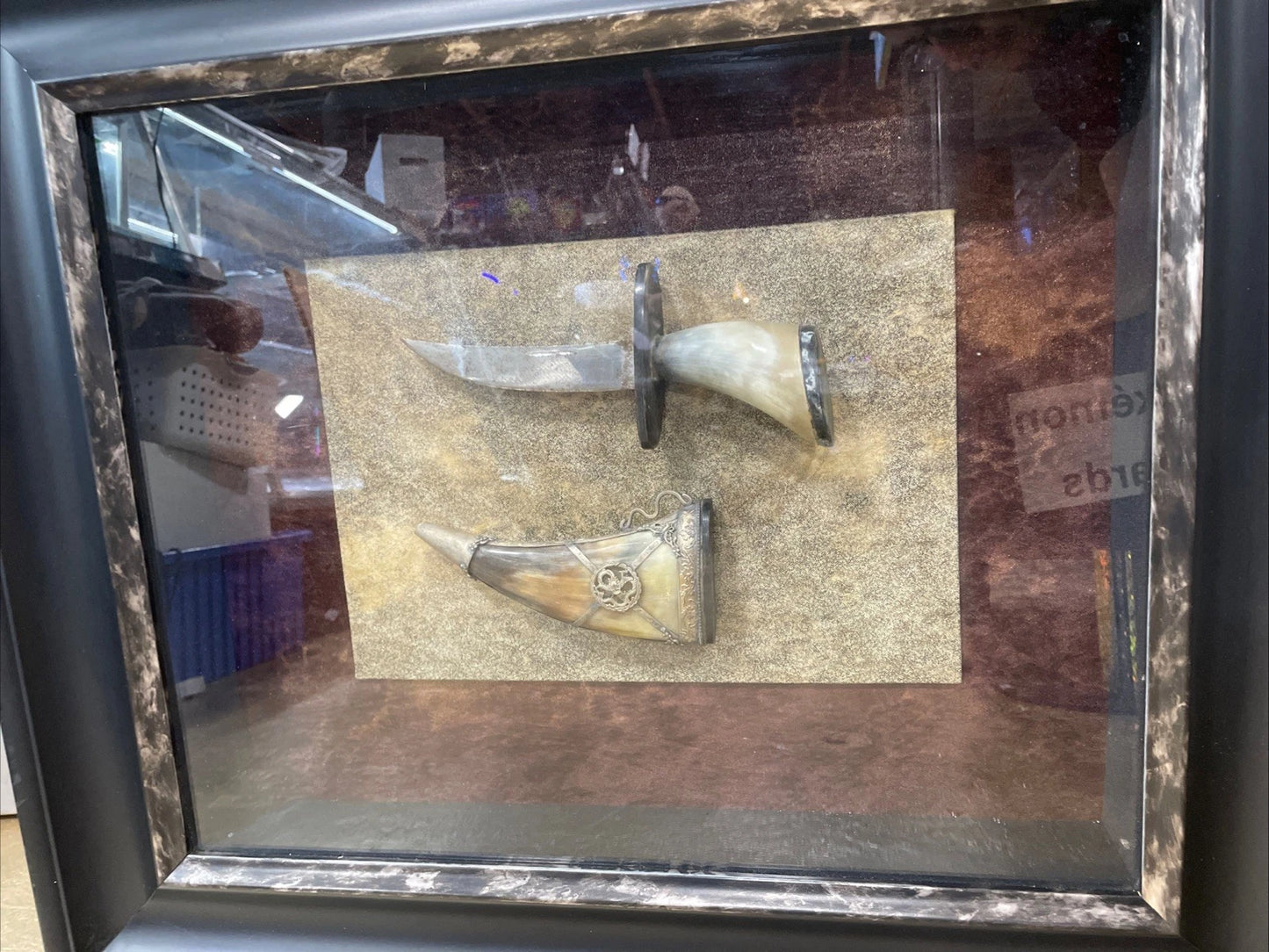 Knife Dagger With Horn Scabbard Shadow Box Replica Vintage Rare Unique
