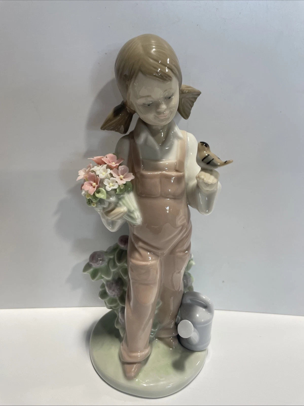 Lladro Figurine 5217 Spring Girl Flowers, Bird & Watering Can Great Condition