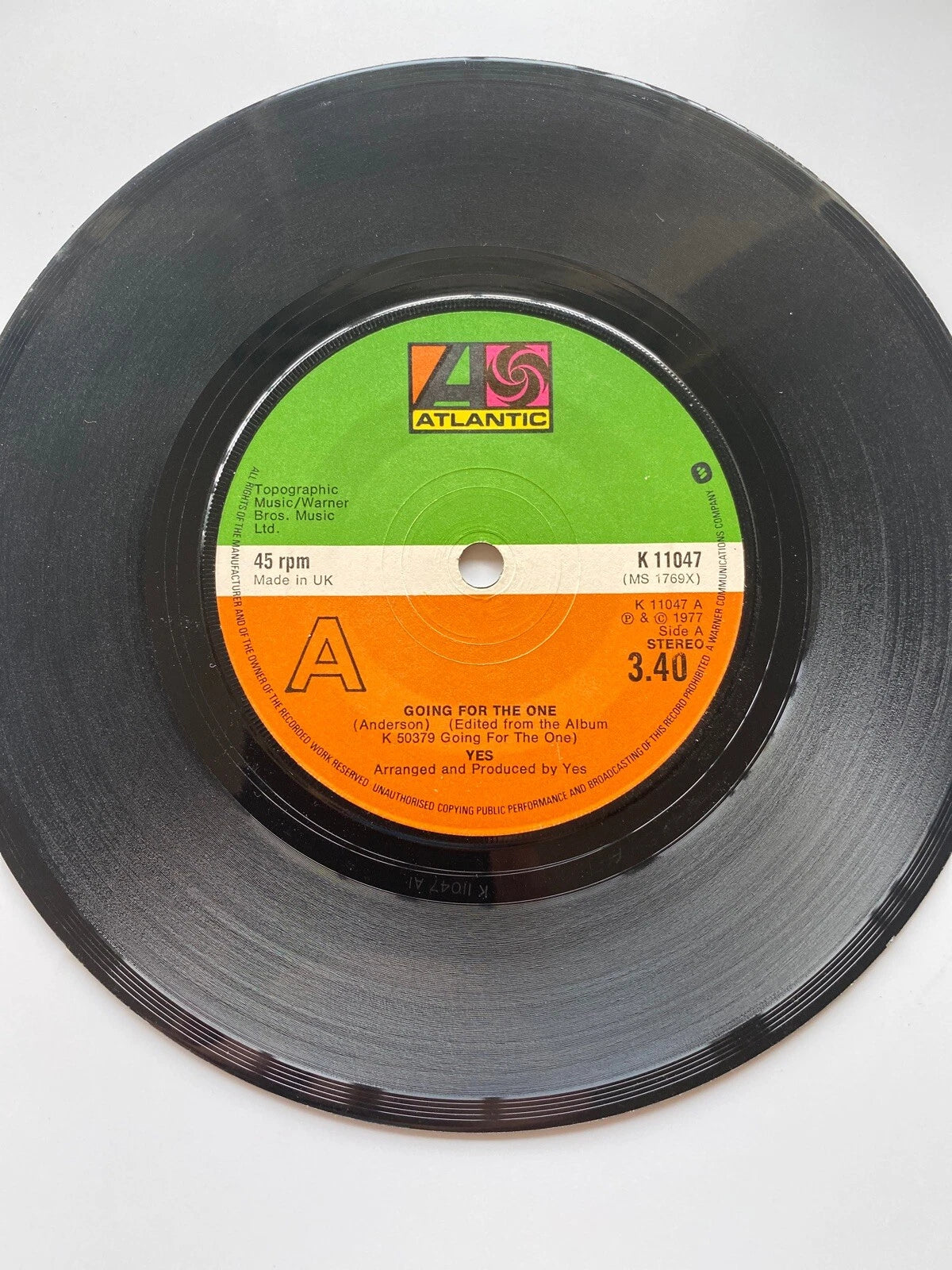 Vtg YES "GOING FOR THE ONE" 1977 7" UK IMPORT K 11048