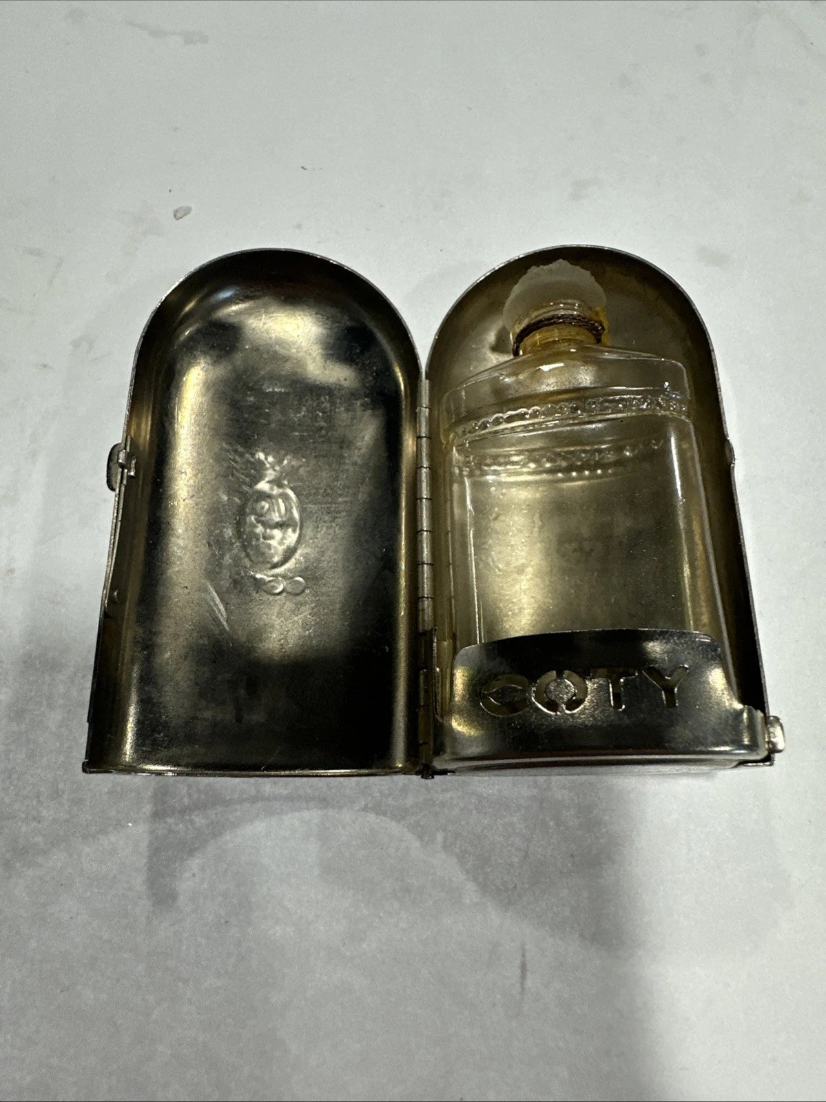 Coty Vintage Antique Bottle With Silver Metal Case