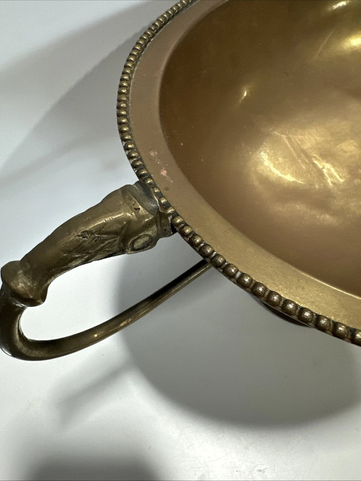 Mid Century Modern French Brass Compote With Koi Fish Handle 20th Century