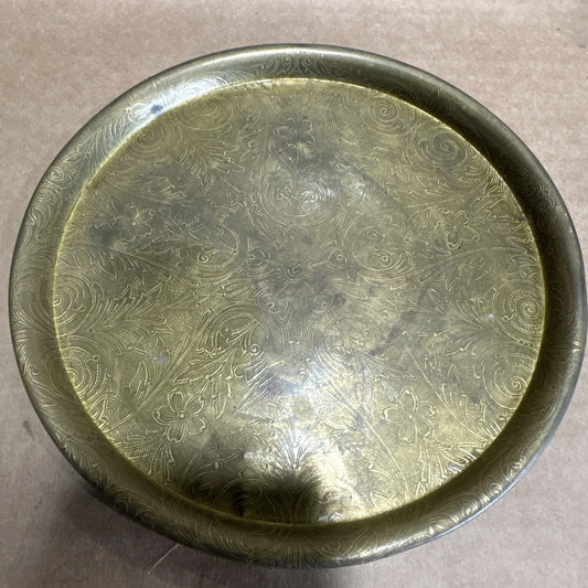 Vintage Engraved and Hammered Brass Tray Middle Eastern Moroccan 7” X 7”