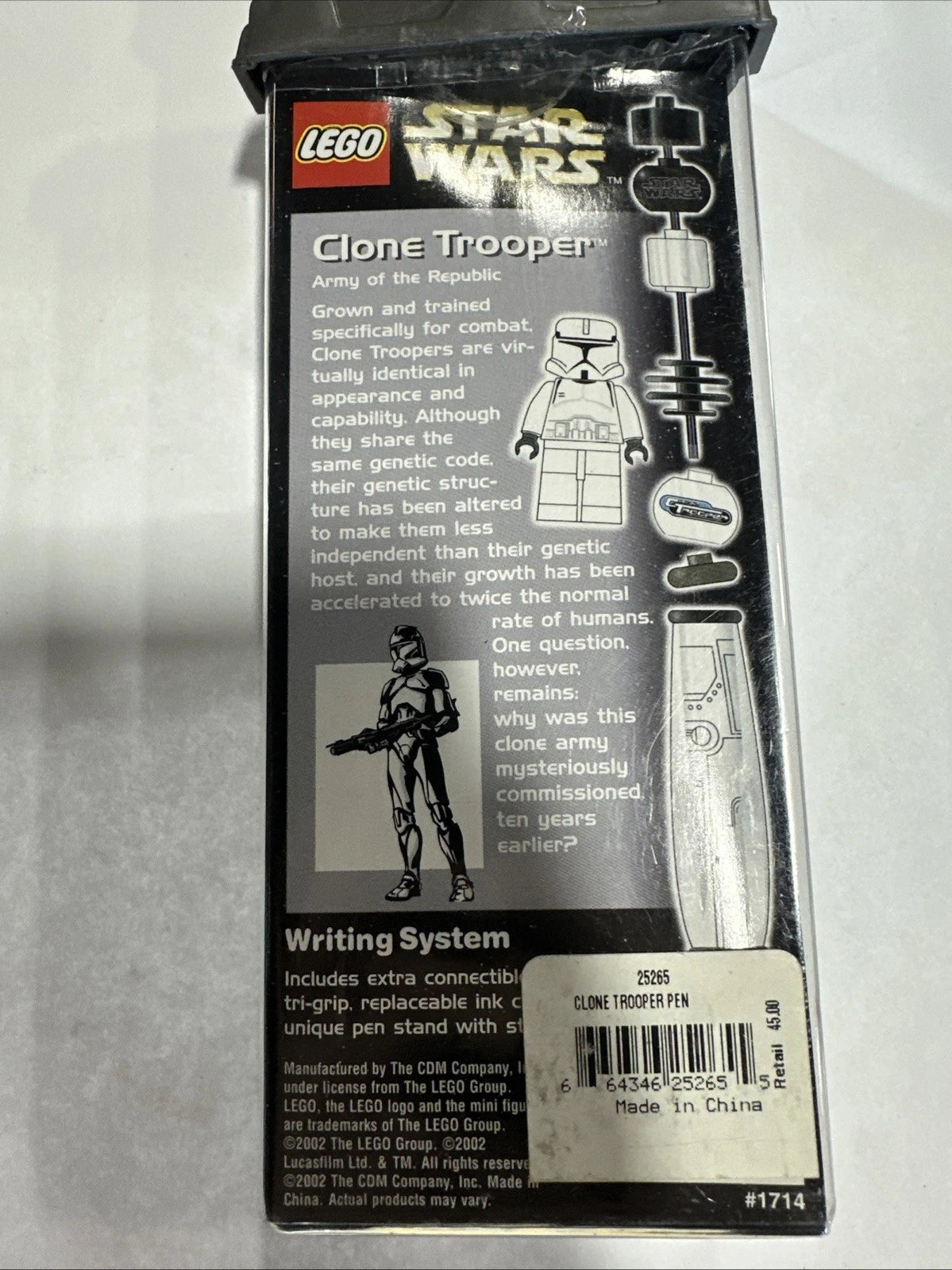 Lego 1714 Retired Star Wars CLONE TROOPER Minifigure Pen 2002 Open Box