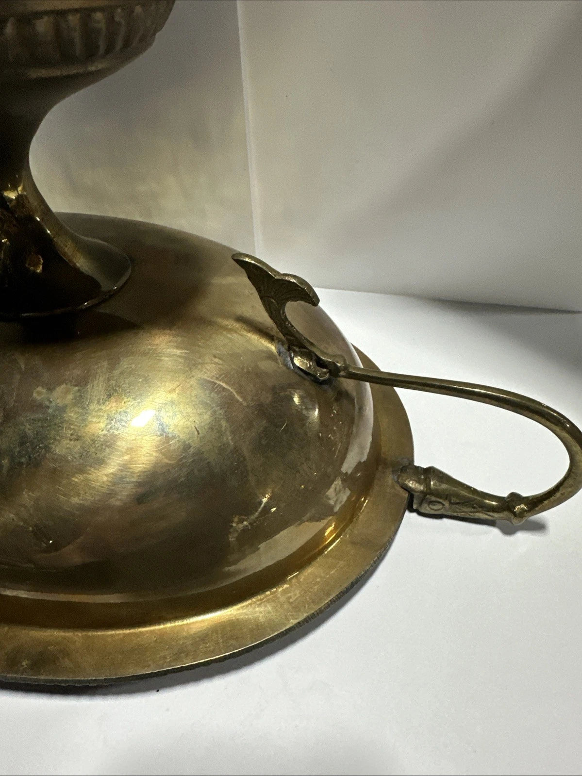 Mid Century Modern French Brass Compote With Koi Fish Handle 20th Century