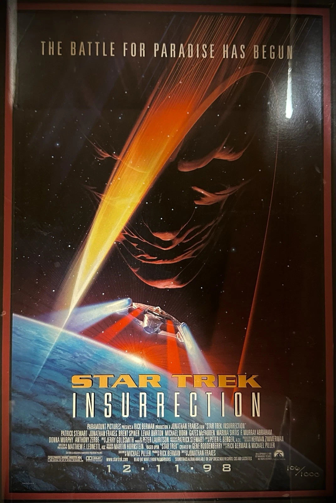 Star Trek Insurrection Limited Edition Framed Poster With Real 35MM Cell COA