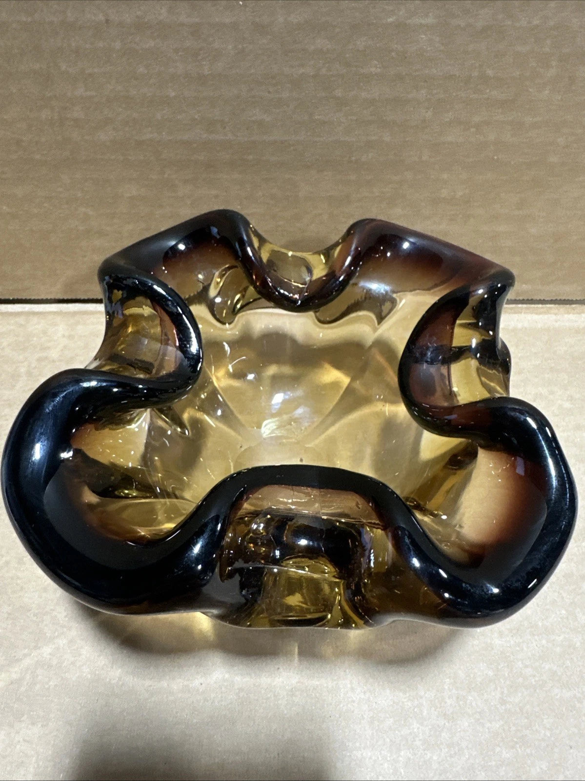 Possible Murano Art Glass 2 Tone Brown Sommerso Ashtray Bowl