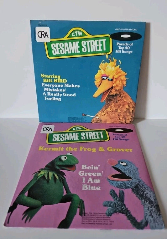 Sesame Street Big Bird Kermit The Frog & Grover Cookie Monster 45 RPM CTW