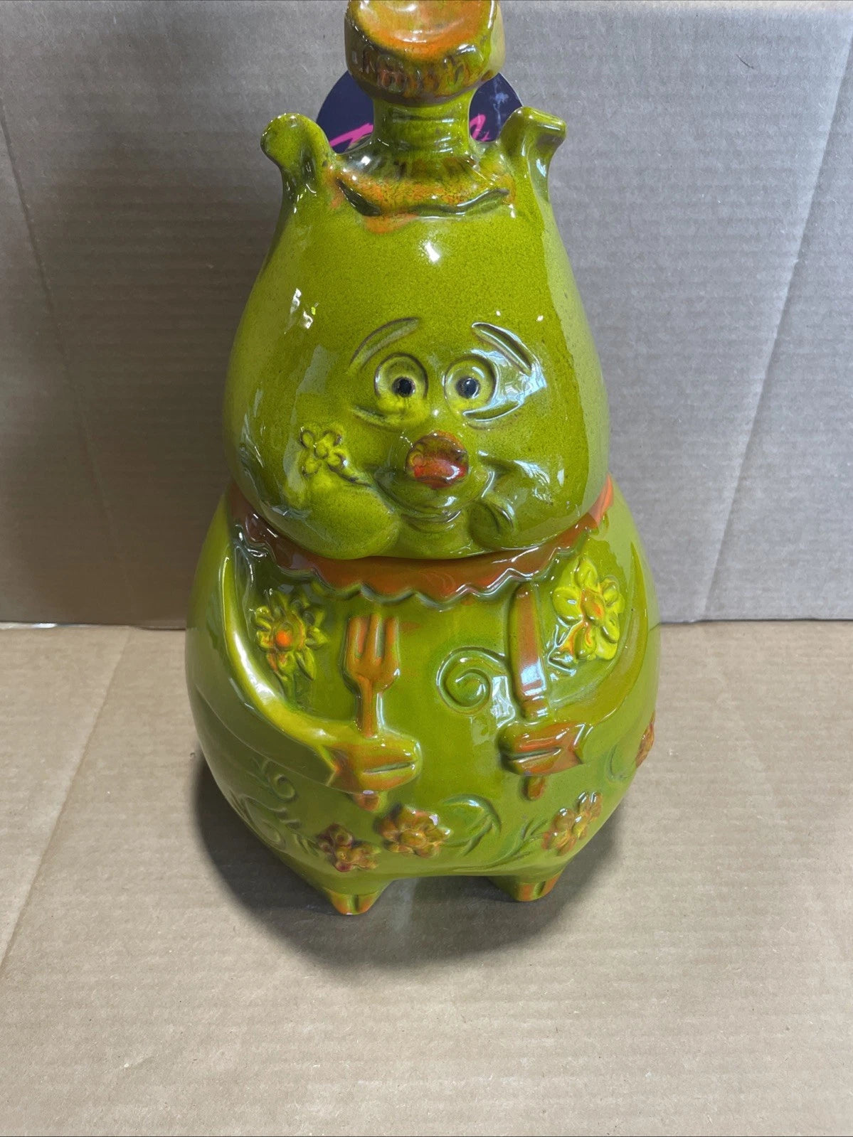 Pacific Stoneware 1968 Flower The Pig Cookie Jar Green Rare Vintage