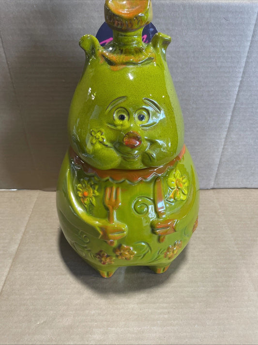Pacific Stoneware 1968 Flower The Pig Cookie Jar Green Rare Vintage